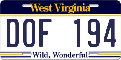 WV license plate DOF194
