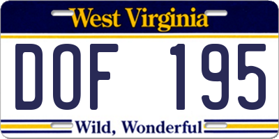 WV license plate DOF195
