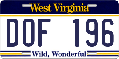 WV license plate DOF196