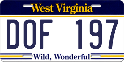 WV license plate DOF197