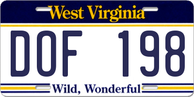 WV license plate DOF198