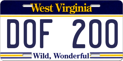 WV license plate DOF200