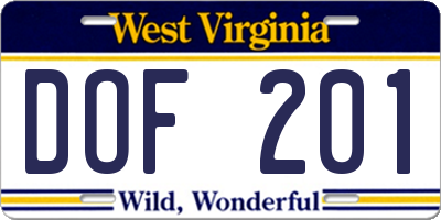 WV license plate DOF201