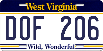 WV license plate DOF206