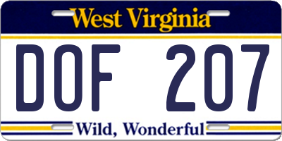 WV license plate DOF207