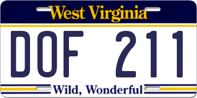 WV license plate DOF211