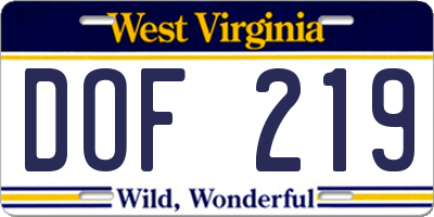 WV license plate DOF219