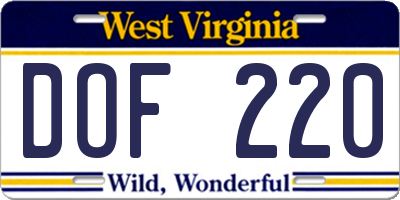 WV license plate DOF220