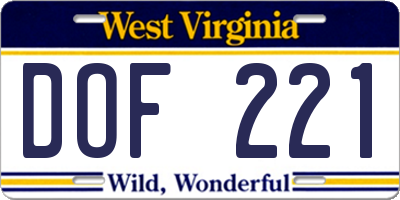 WV license plate DOF221