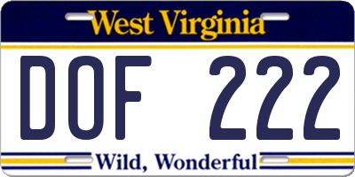 WV license plate DOF222