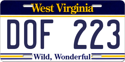 WV license plate DOF223