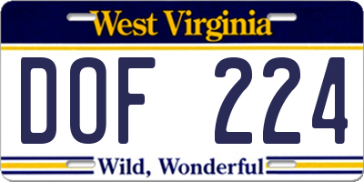 WV license plate DOF224