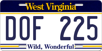 WV license plate DOF225