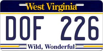 WV license plate DOF226