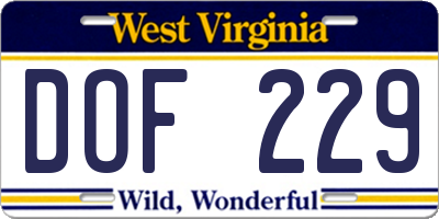 WV license plate DOF229