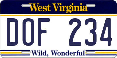 WV license plate DOF234