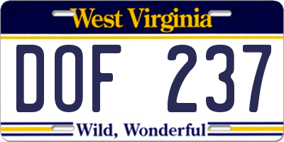 WV license plate DOF237