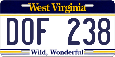 WV license plate DOF238