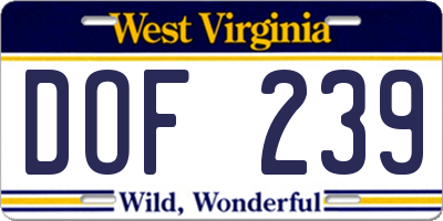 WV license plate DOF239