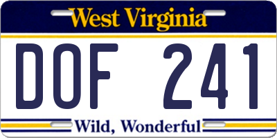WV license plate DOF241