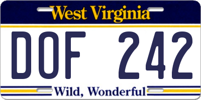 WV license plate DOF242