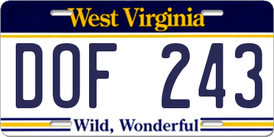 WV license plate DOF243