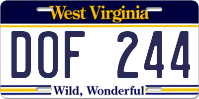 WV license plate DOF244