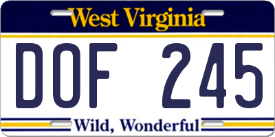 WV license plate DOF245