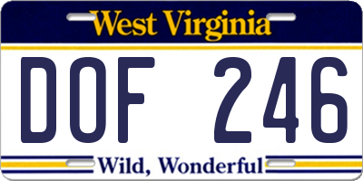 WV license plate DOF246