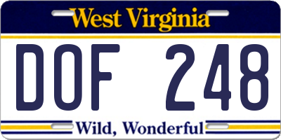 WV license plate DOF248