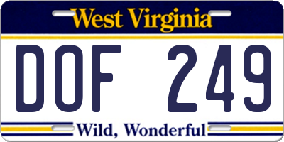 WV license plate DOF249