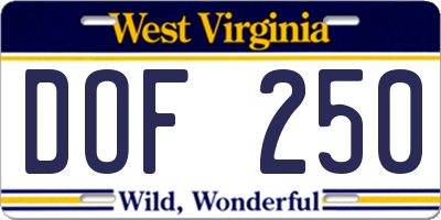 WV license plate DOF250