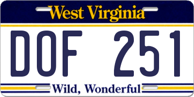 WV license plate DOF251
