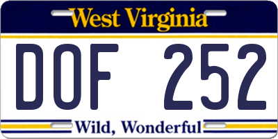 WV license plate DOF252
