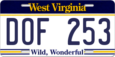 WV license plate DOF253