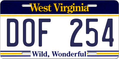 WV license plate DOF254