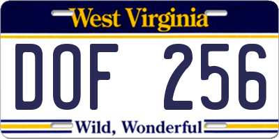 WV license plate DOF256