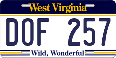 WV license plate DOF257