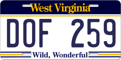 WV license plate DOF259
