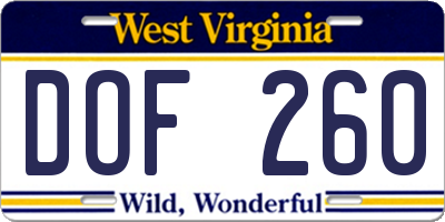 WV license plate DOF260