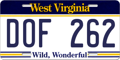 WV license plate DOF262