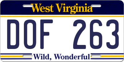 WV license plate DOF263