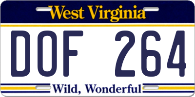 WV license plate DOF264