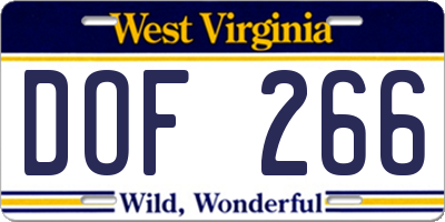 WV license plate DOF266