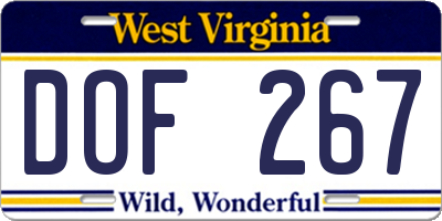 WV license plate DOF267