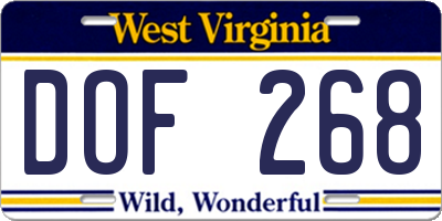 WV license plate DOF268