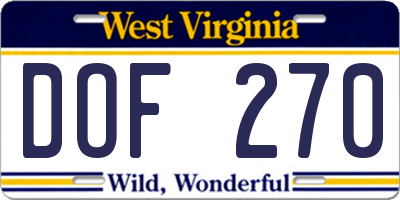 WV license plate DOF270