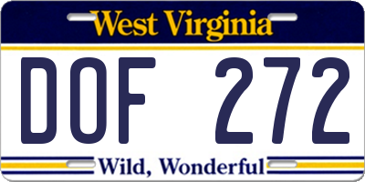 WV license plate DOF272