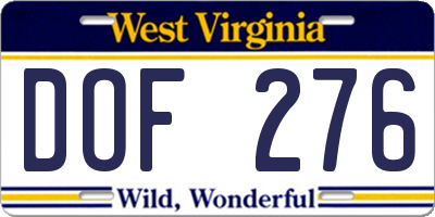 WV license plate DOF276
