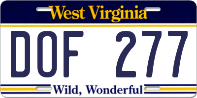 WV license plate DOF277